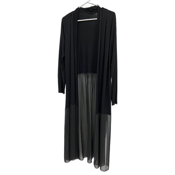 Valeria Fratta Long Sheer Duster Cardigan Black Open Front Long Sleeve Size 1-2 - Picture 3 of 8